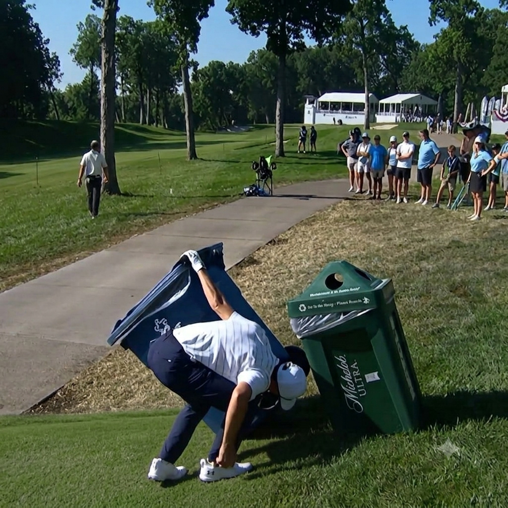 Jordan Spieth cứu bóng từ gầm thùng rác