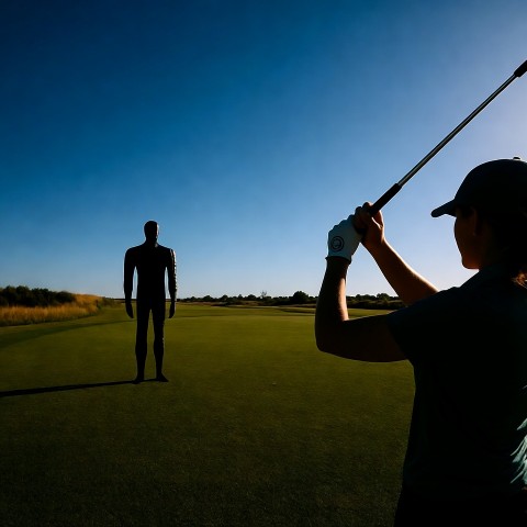 Anh chồng tự nguyện làm bia tập golf cho vợ